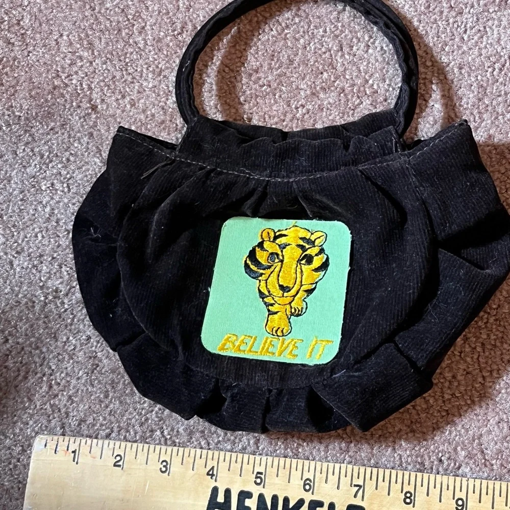 Adorable handmade bag with tiger, embroidered “believe it”